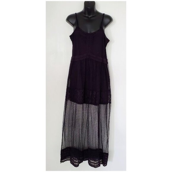 Whimsigoth Black Lace Swiss Dot Sheer Maxi Dress Forever 21 Size M Dark Coquette - Picture 2 of 11